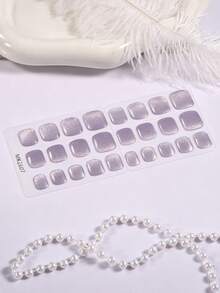 26pcs Solid Color Cat Eye No-Bake Nail Stickers, UV-Free Waterproof Durable Glitter Gel Nail Decals, Suitable For Home DIY Nail Salon - Mauve Purple - View 2