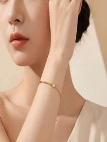 1pc Stainless Steel Round Rhinestone Women's Chain Bracelet, Creative Design, Simple & Personalized, Fashionable, Suitable For Valentine's Day, Thanksgiving, Christmas Gifts, Daily Commute, Party, Holiday Wear, Affordable Gift Choice (OPP Bag Packaging, Box For Photo Only) - Yellow Gold - View 3
