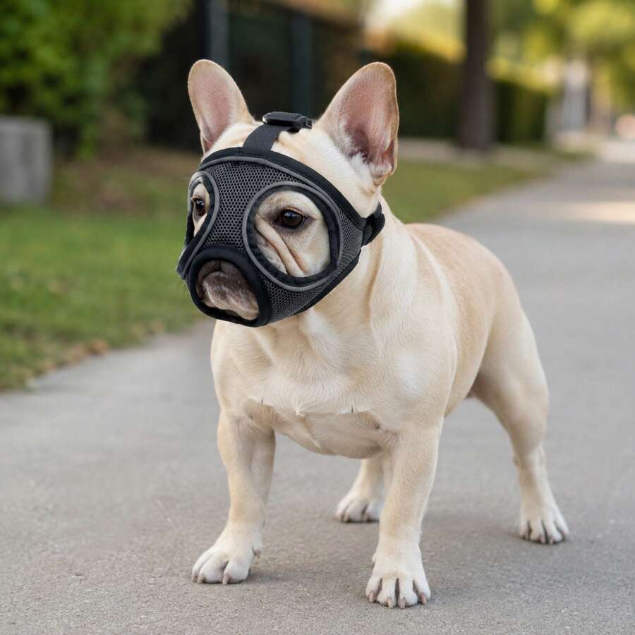 French Bulldog Short Nose Dog Muzzle Breathable Mesh Flat Face Dog Mask Adjustable Anti-Bite Anti-Bark Anti-Eating Pug Bulldog Pet Muzzle - Multicolor - View 1