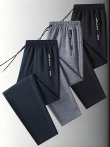 Men's Autumn/Winter Minimalist Commuter Sweatpants, Loose Fit Drawstring Zipper Pocket Long Pants, Office Running Home Travel Daily Fitness Sports Pants - Navy Blue - View 3