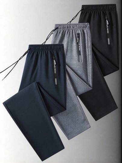 Men's Autumn/Winter Minimalist Commuter Sweatpants, Loose Fit Drawstring Zipper Pocket Long Pants, Office Running Home Travel Daily Fitness Sports Pants