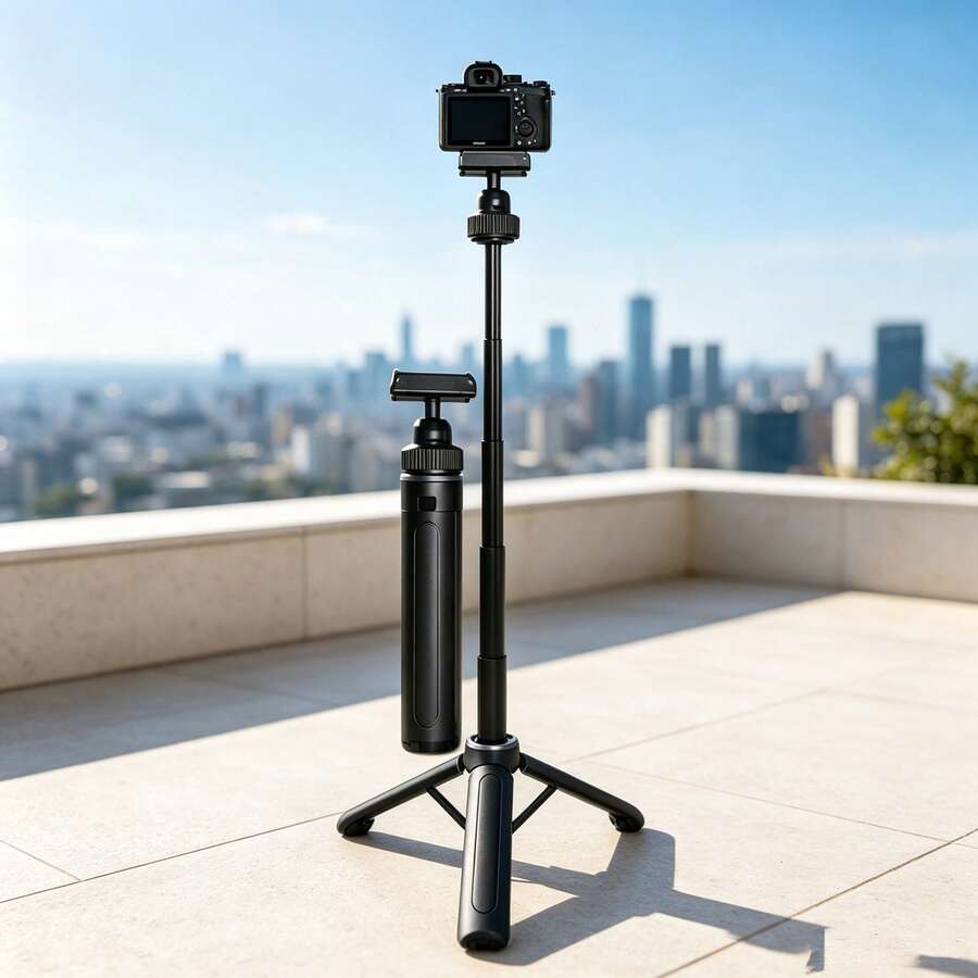 Magnetic Quick Release 2-In-1 Mini Tripod Selfie Stick, Aluminum Alloy Extendable Action Camera Stand, 360° Rotatable Anti-Slip For Vlog Travel