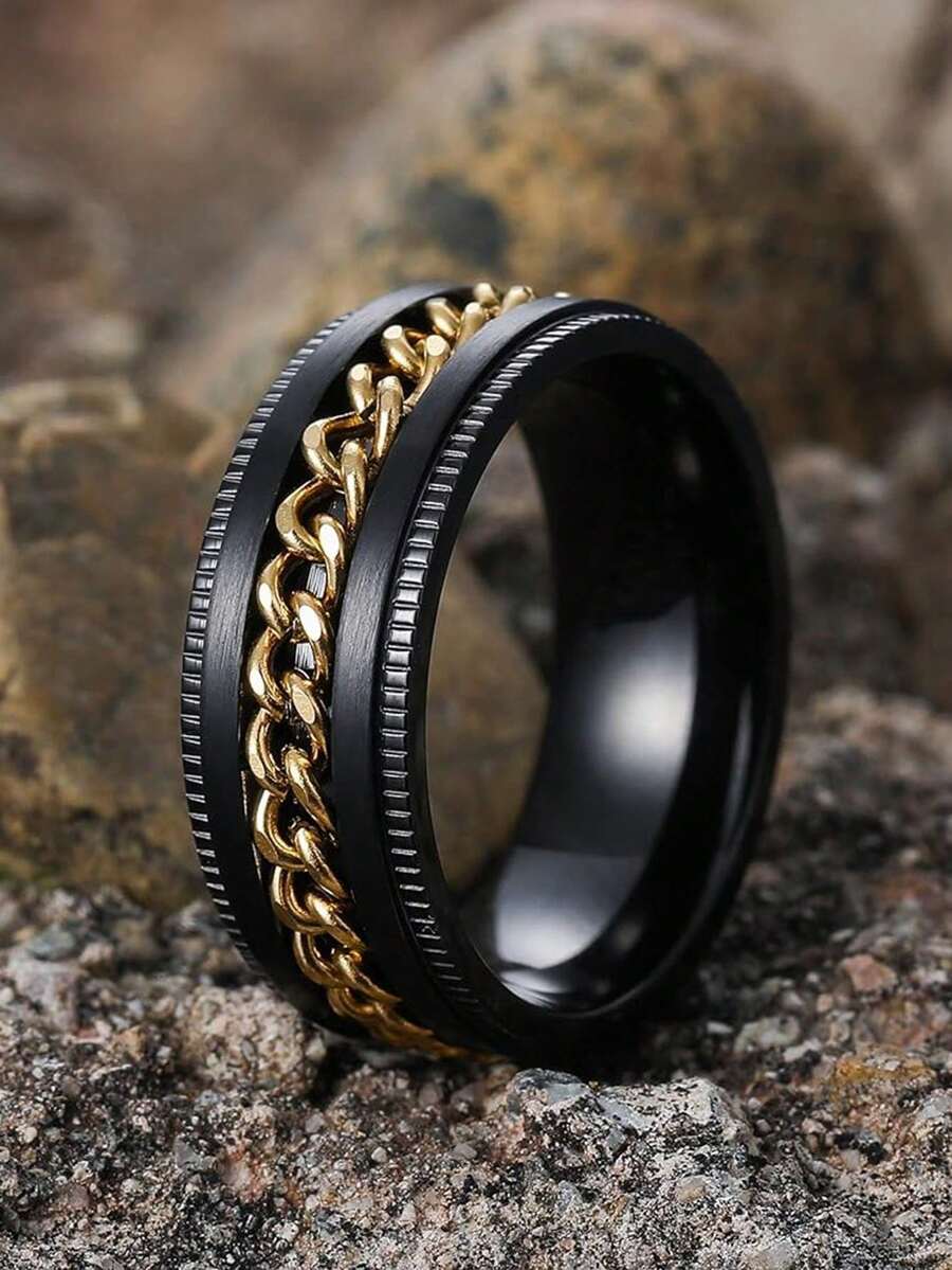 1件迷人女款戒指 婚禮訂婚派對珠寶 情人節禮物 - 黑色+金色 - 查看 1