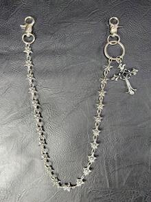 Cross Pants Chain Waist Chain Lobster Clasp Pendant Wallet Chain Vintage Chain Double Layer Chain Hip Hop Punk Jeans Chain Pocket Chain Men's Key Chain Multi-Element Pants Chain - Ancient White K - View 3
