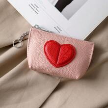 Heart Patchwork Color Wallet, Fashion Candy Color Heart Mini Wallet, Cute Mini PU Keychain Coin Purse For Women - Multicolor - View 8