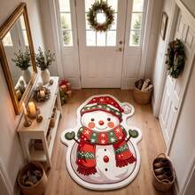 1pc, Washable Non-Slip Christmas Snowman Velvet Rug, Soft Anti-Slip Floor Mat, Machine Washable, Snowman Design, Creates A Rich Christmas Atmosphere, Suitable For Living Room, Bedroom, Bedside, Hallway, Dining Room And Other Living Spaces, Perfectly Matches Christmas Home Decor; Rugs, Carpet, Christmas Rug, Rugs Living Room, Bedroom Rug, Rug For Bedroom, Carpet Living Room, Kitchen Mat, Bathroom Mat, Room Decor, Kitchen Ru, Washable Rug, - Multicolor - View 3