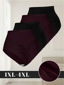 MEIYATING 4pcs/Pack Plus Size Women Lace Trim Mesh Splice Soft Comfortable Sexy Thong Panties - Multicolor - View 6