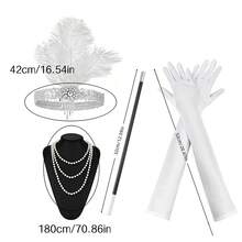 4pcs 1920s Women's Accessory Set: Includes Headpiece, Necklace, Costume Props And Gloves, Halloween - Silver 3 - View 2