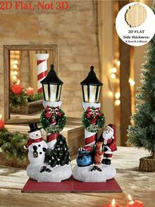 2pcs Vintage Farmhouse Style Christmas Tabletop Decor Set, Suitable For Holiday Table Setting, Includes Mini Pine Tree And Snowman/Santa Claus Decoration, Artificial Tabletop Ornament, Suitable For Fireplace Mantel, Windowsill, Party And Other Occasions, Comes With Gift Bag, Winter Home Decor - Multicolor - View 7