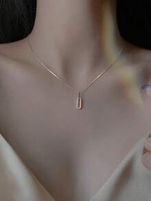 BALMORA 1pc Elegant Minimalist Cold Style S925 Sterling Silver Double Interlocking Ring Pendant Necklace Adjustable Tassel Collarbone Chain Birthday Gift For Women - Silver - View 4