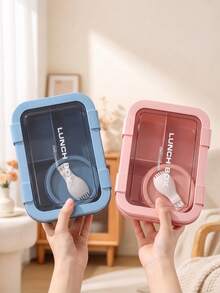 1pc Lunch Box, Divided Food Storage Container Set, Microwave Bento Box, Insulated Lunch Bag, Snacks, Lunch, Portable Travel Set, Suitable For Christmas Gifts, Student Back To School, Birthday Gifts, Souvenirs - Multicolor - View 4