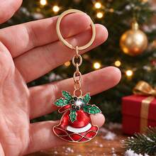 1pc Creative Oil Drip Christmas Red Bell & Holly Keychain, Metal Pendant Charm, Christmas Backpack Decoration Small Gift - Multicolor - View 5