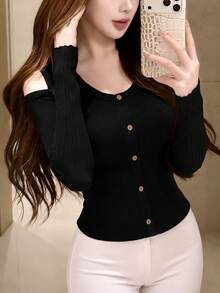 2026 Hot Girl Style Off-Shoulder Knitted Cardigan, Elastic Knit Fabric Slimming Cardigan For Women 18-35 Years Old Black - Black - View 10