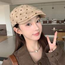MESHUOKAI 1件復古波點印花鴨嘴貝雷帽女款，韓式畫家報童帽，大頭圍適合春秋日常配戴 - 彩色 - 查看 8