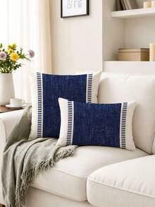 2 Buah Sarung Bantal Dekoratif, Sarung Bantal Motif Geometris, Penutup Resleting Tersembunyi, Dapat Dicuci dengan Mesin, Motif Garis Minimalis, Sarung Bantal Dekoratif Rumah, Sarung Bantal Sofa Ruang Tamu Kamar Tidur, Tanpa Isian Bantal - Biru laut - View 6