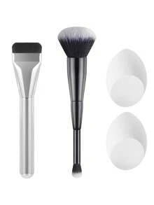 4pcs Makeup Brush Set, Flat Foundation Brush, Dual-Ended Powder Blending Brush, Angled Makeup Sponge, Beginner Makeup Brush Tools - Multicolor - View 14