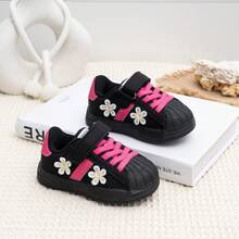 1 Pasang Sepatu Bayi Motif Bunga Blok Warna, Sol Lembut, Desain Ujung Tertutup dengan Perekat Velcro untuk Perlindungan Kaki yang Lebih Baik, Cocok untuk Pemakaian Sehari-hari di Dalam/Luar Ruangan Sepanjang Musim - Merah - View 4