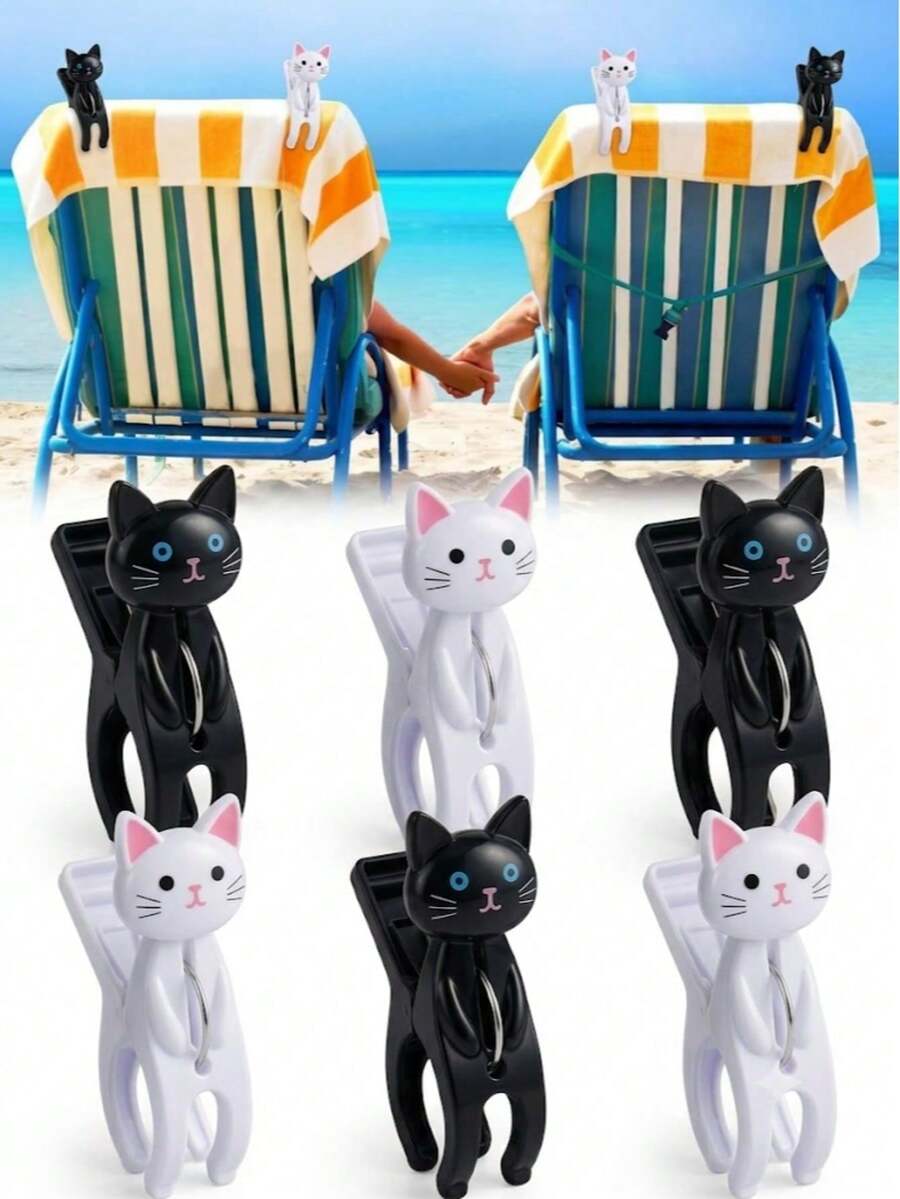 1/2/4pcs Cartoon Cute Cat Beach Towel Clips, Strong Spring Plastic Windproof Clips, Secure Grip And Not Easy To Fall Off, Designed Specifically For Fixing Bath Towels On Beach Chairs. Multi-Functional, Can Also Be Used As Blanket Clips And Sock Drying Clips. Compact And Portable, Takes Up Little Space For Storage, Suitable For Home Drying And Travel. Adorable Cat Appearance, Appealing Design, A Great Choice For Cat Lovers. - Multicolor - View 1