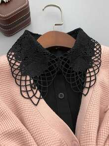 1pc Embroidered Lace Trim Sweatshirt Stage Style Chiffon Faux Collar - Black - View 20