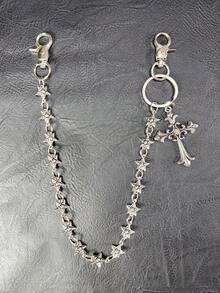 Cross Pants Chain Waist Chain Lobster Clasp Pendant Wallet Chain Vintage Chain Double Layer Chain Hip Hop Punk Jeans Chain Pocket Chain Men's Key Chain Multi-Element Pants Chain - Ancient White K - View 9
