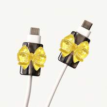 透明蝴蝶結通用 Lightning (5-14) Type-C 充電線保護套 耐用防斷裂 時尚手機配件設計 塑料線材保護套 附可愛蝴蝶結裝飾 - 彩色 - 查看 10