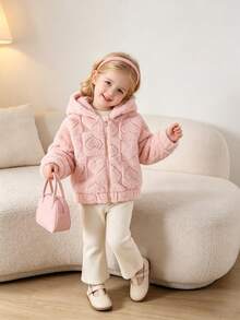 Young Girls Autumn/Winter Fashion Sweet Plush Jacket, Pink Hooded Long Sleeve Zipper Coat, Warm And Comfortable French Style Versatile Wear - Pink - View 2