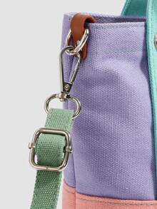 1pc Boys Girls Colorblock Canvas Magnetic Closure Casual Tote Crossbody Bag Suitable For All Seasons Daily Use - A - View 6