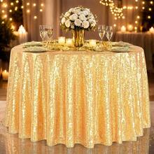 1pc Sequin Tablecloth, Round/Square Shiny Tablecloth, For Wedding, Birthday Party, Gift, Gold Glitter Tablecloth, Nordic Style Hotel Wedding Banquet Decoration, Christmas Dinner Shiny Tablecloth - A-Gold - View 17