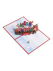 1PC Christmas Paper Carving Greeting Card, 3D Colorful Christmas Text Design, Holiday Party Message Card, Special Party Gift, Home Decoration, Room Decor, Gift For Friends - Single Piece - View 6