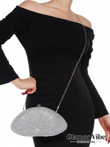 Women's Silver Full Rhinestone Shell Shaped Evening Clutch, Sparkling Crystal Decorated Handbag Wallet, Wedding Bride Banquet Formal Party Purse - Silver - View 5