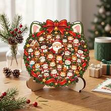 2D Flat Print Wooden Christmas Wreath Cat Santa Claus Cute Animal Holiday Gift Desktop Decor Ornament - Multicolor - View 5