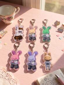 1Pc/6Pcs Animal Hospital Acrylic Keychains, Q-Version Cartoon Colorful Hoodie Rabbit And Mustache Uncle Other Shaped Patterns, Car Key Pendant, Ita Bag Accessory, Daily Decoration, Halloween Gift, Birthday Gift, Christmas Gift, Party Favor, Graduation Gift, Back To School, Exquisite Collection, All Season - Multicolor - View 1