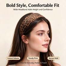 American Vintage Leopard Print Sponge Wide Headband, Soft Fabric Non-Tight Hair Accessory, Slouchy Styling Accessory For Adults - Multicolor - View 2