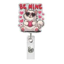 1pc Valentine's Day Acrylic Glitter Dwarf Cat Retractable Badge Reel With Heart Element - Multicolor - View 8