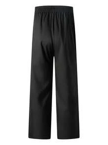 Celana Panjang Pria Model Longgar Sedikit Melebar dengan Lipatan Depan, Belahan di Bagian Bawah, dan Detail Kancing, Potongan Slim Fit untuk Meningkatkan Tinggi Badan - Hitam - View 6