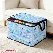 1PC Blue Squishy Cute Doll Pattern Under-Bed Storage Box With Zipper Flip Lid, Foldable - Suitable For Book Organization, Under-Bed Storage, Car Trunk Storage, Cosmetics, Hair Styling Tools, Doll Storage, Student Back To School Storage, Office, Home Organization, Clothing, Blankets, Daily Essentials Large Capacity Storage - A - View 4