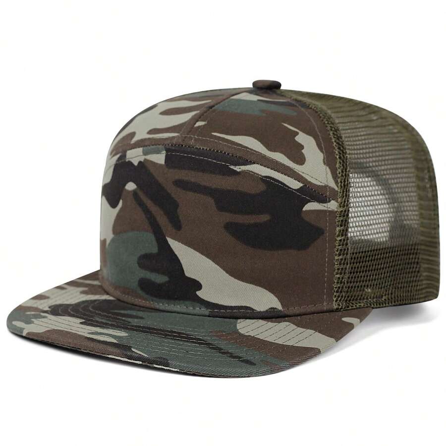 1 buah Topi Baseball Pinggiran Datar Warna Solid 7 Panel Bergaya, Topi Kasual Jaring Bernapas untuk Luar Ruangan, Unisex - MultiWarna - View 1