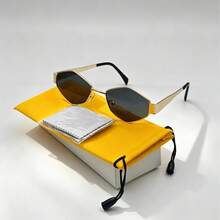 Niche Geometric Metal Frame Glasses With Free Glasses Bag And Cleaning Cloth, Street Style Outfit Accessory, Geometric Pattern Vintage Decorative Glasses For All Seasons - Multicolor - View 1