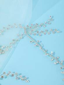 1pc Bohemian Style Rhinestone Leaf Headband, Water Drop Crystal Bridal Hair Accessory - Silver - View 6