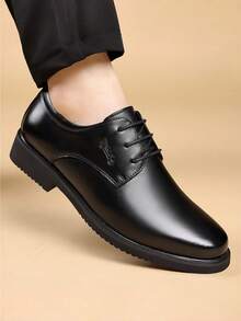 Men Classic Lace-Up Derby Shoes, Sleek Formal Business Footwear For Office & Ceremony - Black - View 8