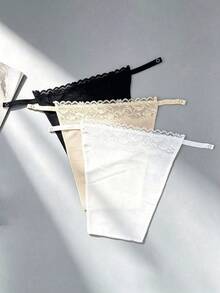 3PCS Women's Black, White, Nude Lace Trim Ice Silk Anti-Exposure 3-Position Adjustable Snap-Button One-Piece Detachable Collar, Suitable For Daily Wear - Multicolor - View 2