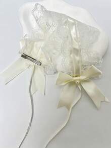 1件白色蕾絲髮箍配粉色蝴蝶結與緞帶，蘿莉塔風格時尚Cosplay女性髮飾，萬聖節 - 米色 - 查看 3
