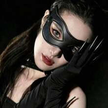 Halloween Leather Eye Mask & Long Ghost Claw Hands Set, Dark Vintage Half Face Mask For Bar, Costume Party, Cosplay Props - Black - View 8