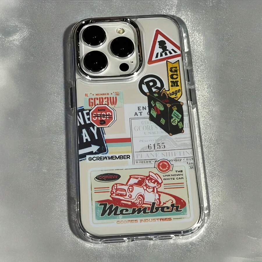 1件金屬透明個性化拼貼路標圖案手機殼,適用於 iPhone 16 Pro Max/18/17/16/15/14 Plus/13/12/11/Air 保護殼 - 彩色 - 查看 1