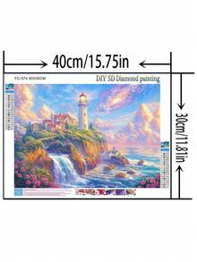 1件 DIY 鑽石貼畫刺繡風景流水燈塔家居裝飾 全鑽 30*40cm/40x50cm - 套裝 - 查看 2