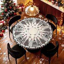 1pc Christmas Tree Pattern Printed Round Tablecloth, Daily Tablecloth, Table Cover With Elastic Edge, Soft And Wrinkle-Resistant, Suitable For Round Dining Table, Outdoor Restaurant Decoration And Outdoor Party, Kitchen, Baking, Outdoor Decor, Outdoor Patio, Breakfast, Brunch And Party Decoration - Multicolor - View 5