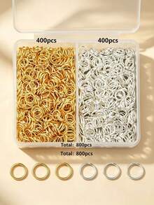 400pcs/600pcs/800pcs/1000pcs/Box DIY Connecting Rings Parts Approx. 10mm/8mm/7mm/6mm/5mm Round Rings Suitable For DIY Jewelry Making, Beaded Accessories, Pendant Necklace Connectors, Bag Chain Connecting Rings, Earring Open Jump Rings, DIY Handmade Jewelry Accessories Making Materials - Gold + Silver - View 5