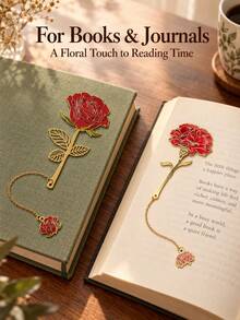 1pc/Set Metal Rose & Carnation Elegant Bookmarks, Luxury Hollow Bendable Bookmarks, Floral Pendant Bookmarks, Perfect Gift For Students, Back To School Supplies, Book Lovers, Teachers, Valentines, Graduation, Mothers Day, Birthdays, New Year Gifts - 003 Carnation - View 7