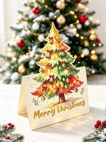 8pcs/1pc 3D Christmas Theme Greeting Card Set - Includes Santa Claus, Snowman, Christmas Tree, Gingerbread Man, Bells And More Designs; Suitable For Commemorative Cards, Dinner Party Invitations, Gift Message Cards And More. - One Size Fits All - View 8