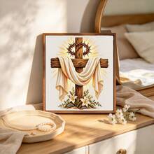 Cross Stitch Kit With Cross, Crown, Lily And Holy Light Design, 38x38cm [15x15in], Christian Easter Theme, Beginner Stress Relief Handmade, Holiday Home Decor - Multicolor - View 6